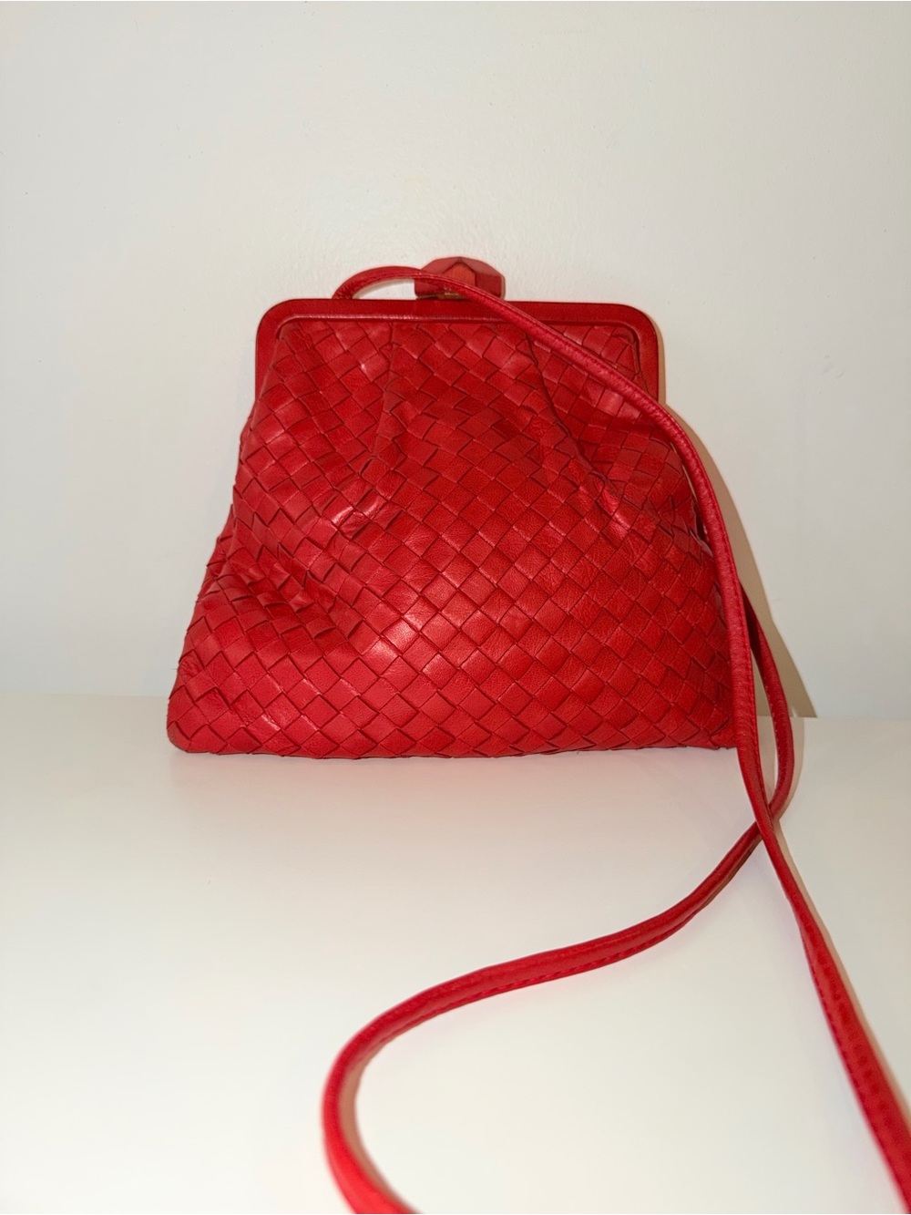 Vintage Cosci Made In Italy Red Butter Soft Woven Leather Shoulder Bag